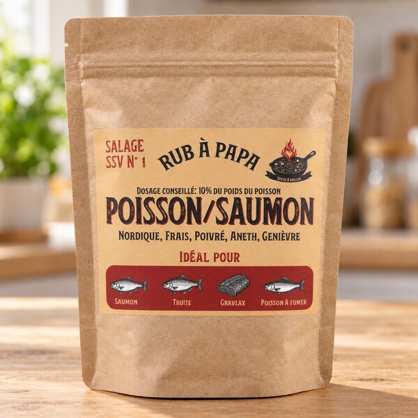 Sachet kraft du Salage SSV N°1 Poisson/Saumon pour saumon, truite, gravlax et poisson à fumer