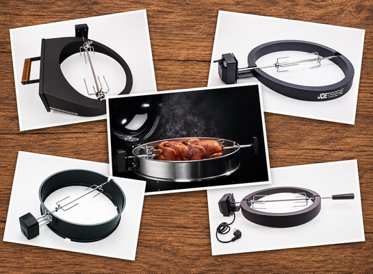 Différents types de kits rôtissoire pour barbecue kettle et kamado